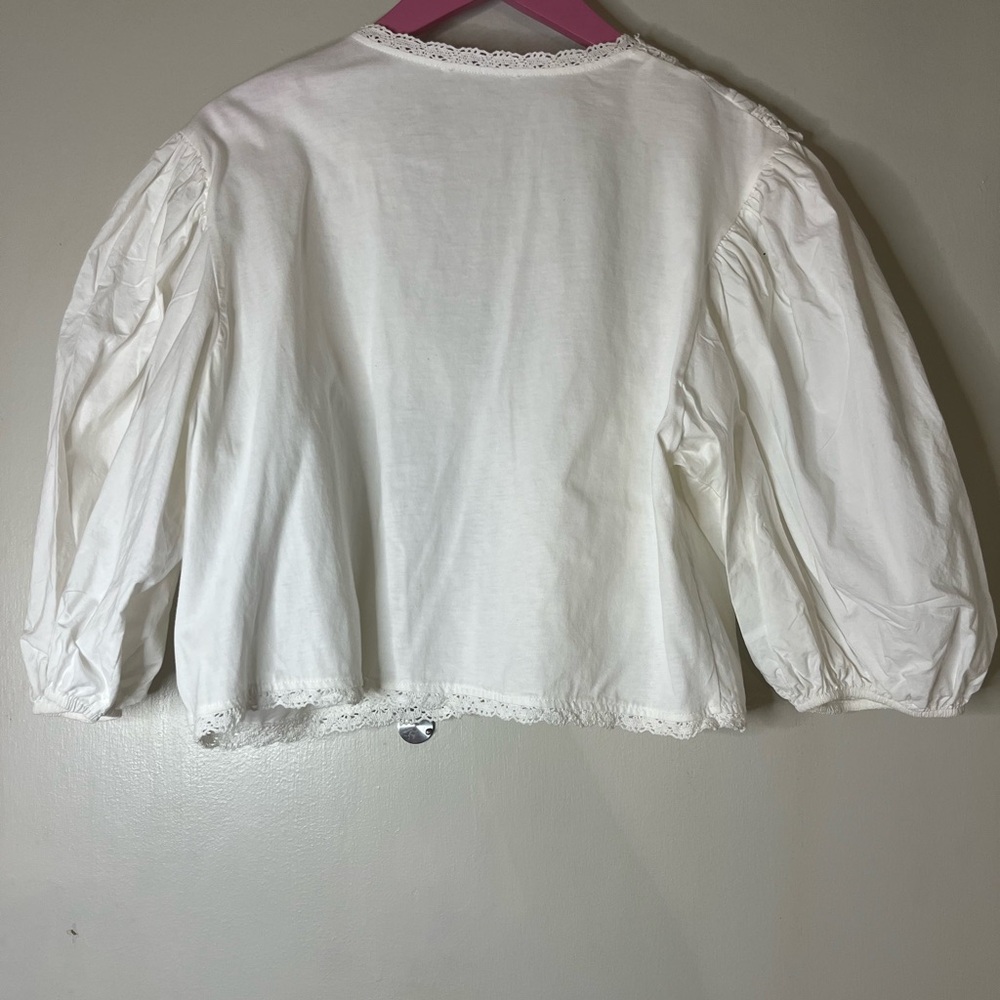 Zara medium bundle green collared sweater white cotton eyelet top ivory Blouse - Picture 11 of 16
